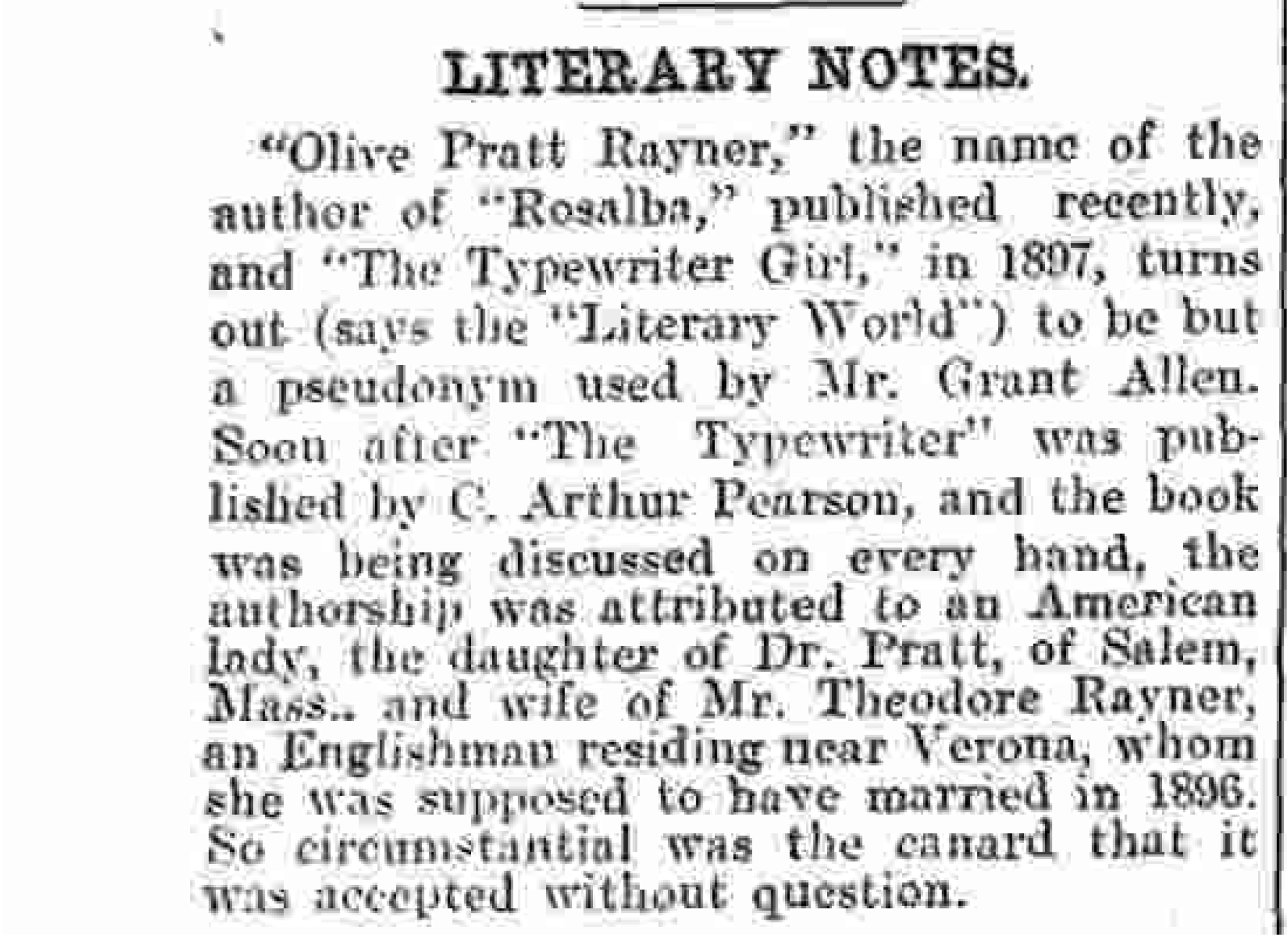 a backstory for Olive Pratt Rayner