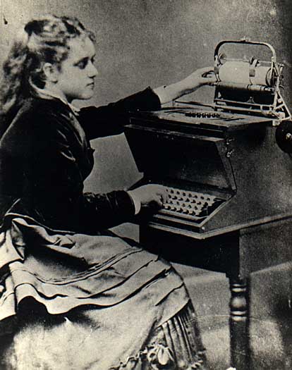 Lillian Sholes at a typewriter